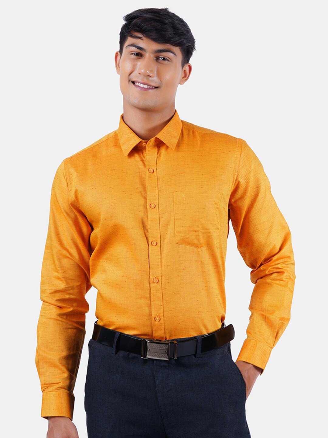 Ramraj Tailored Fit Pure Cotton Formal Shirt, Orange