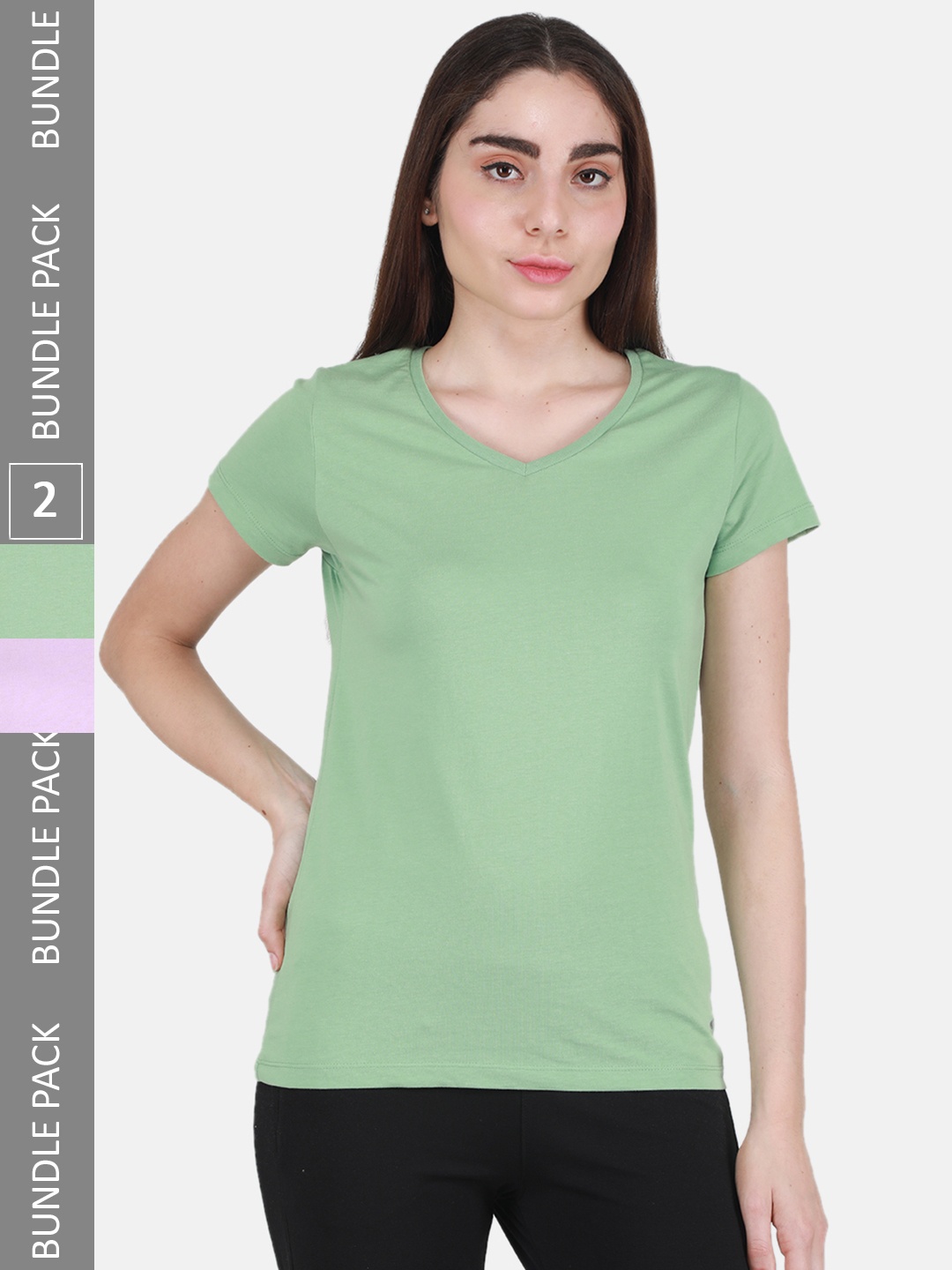 

Monte Carlo Pack Of 2 V-Neck Cotton Tops, Green