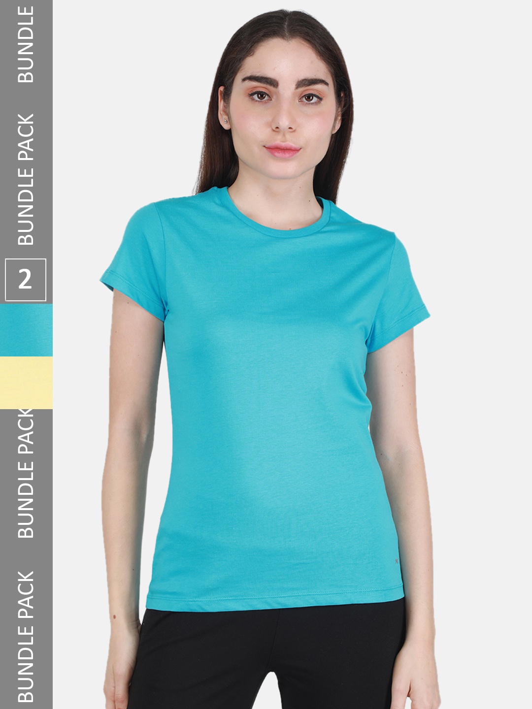 

Monte Carlo Women Pack of 2 Cotton Round Neck Tops, Blue