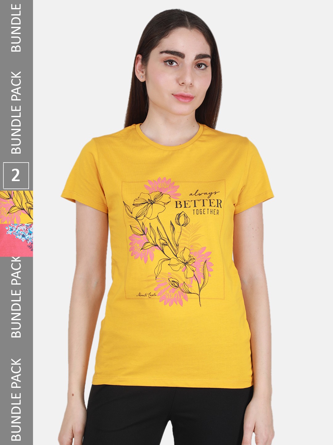 

Monte Carlo Women Pack of 2 Printed Cotton Tops, Pink