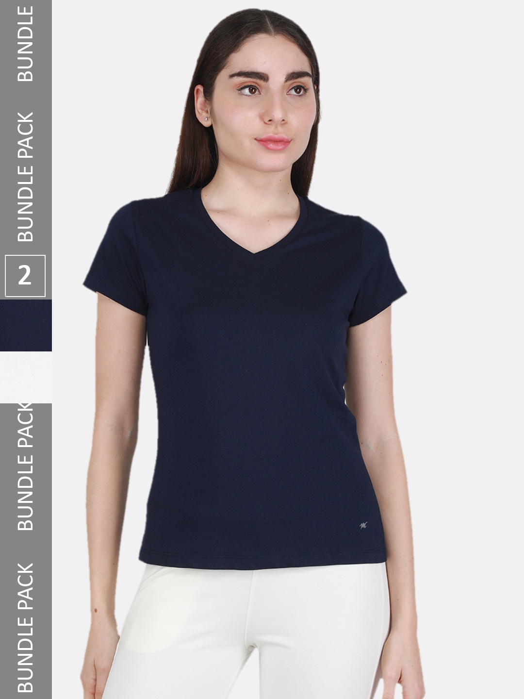 

Monte Carlo Women Pack of 2 Cotton V-Neck Tops, Navy blue