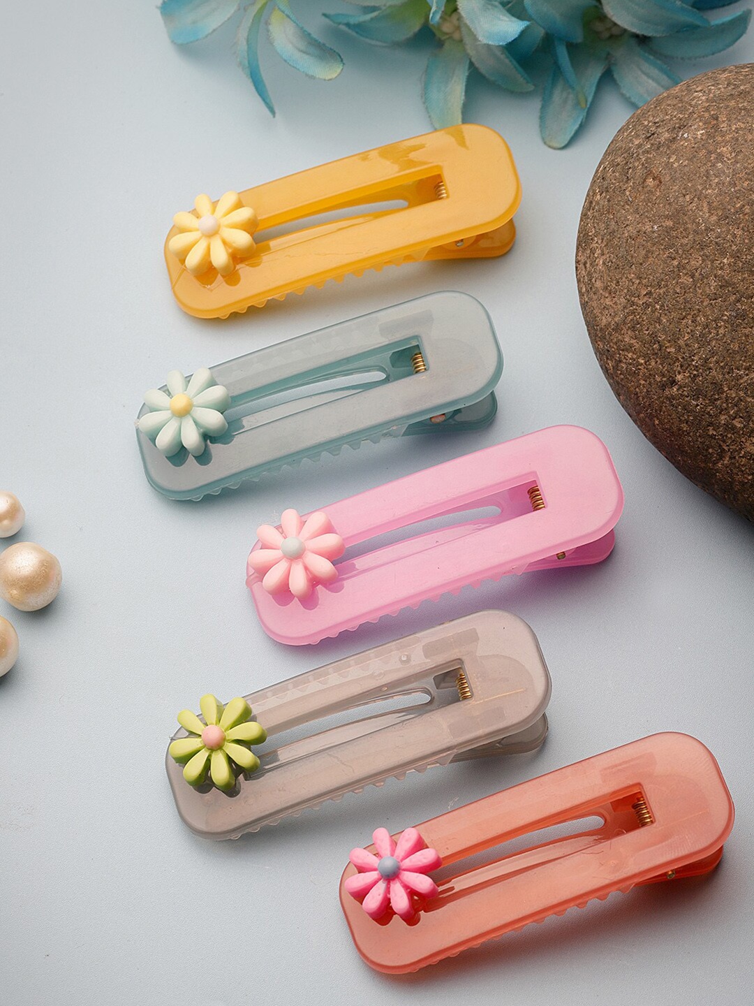 

VOGUE PANASH Set of 5 Multicolored Floral Shaped Alligator Hair Clip, Peach