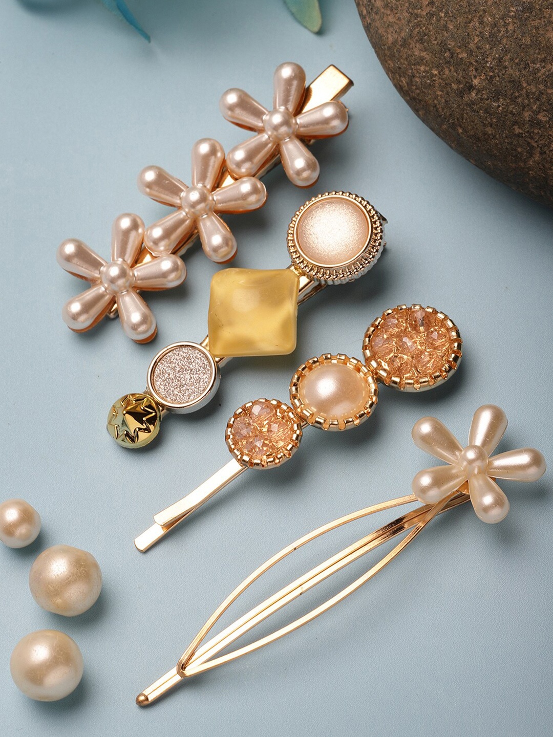 

VOGUE PANASH Women Set of 4 Gold-Plated Embellished Alligator Hair Clips