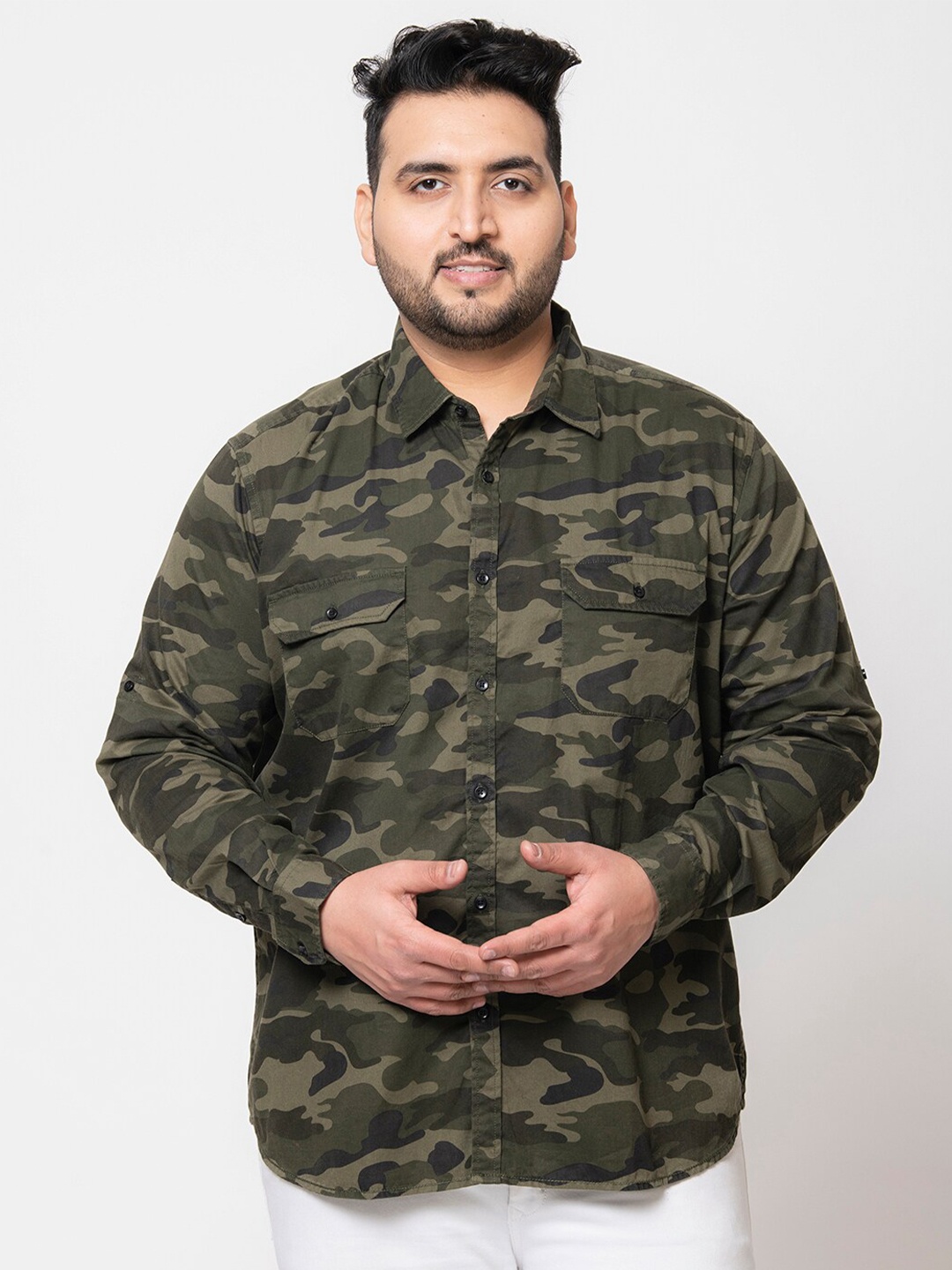 

IVOC Plus Classic Camouflage Printed Pure Cotton Casual Shirt, Olive