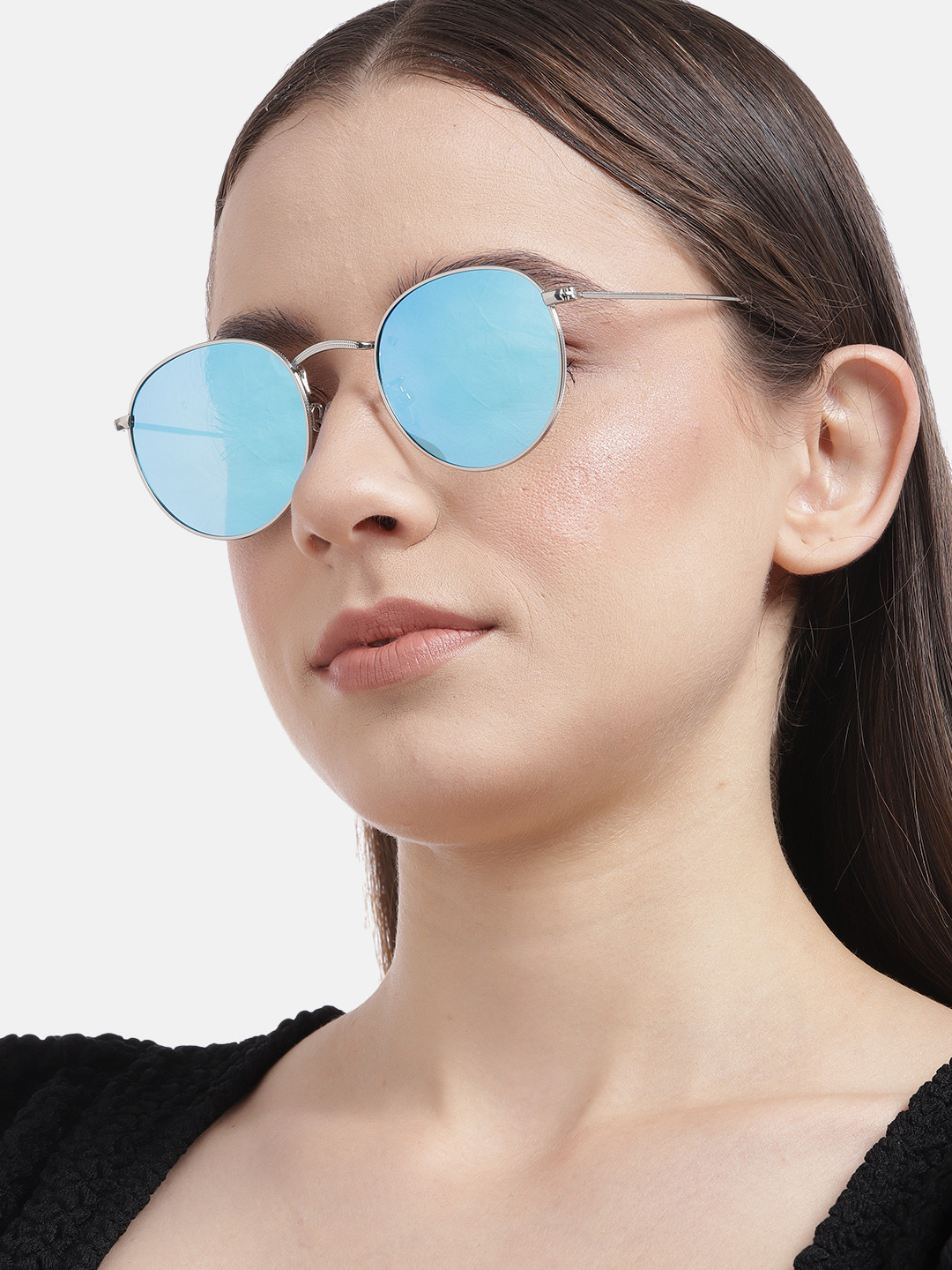 Carlton London Women Metal Frame UV Protection Polarised Round Blue Mirror Lens Sunglasses