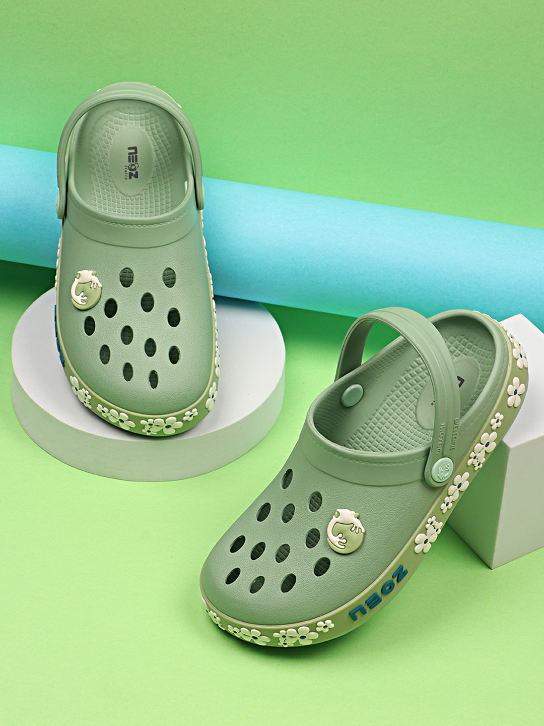 

NEOZ Kids Embellished Printed Rubber Clogs, Sea green