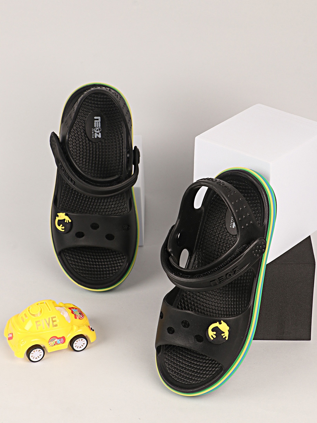 

NEOZ Kids Embellished Velcro Closure Comfort Sandals, Black