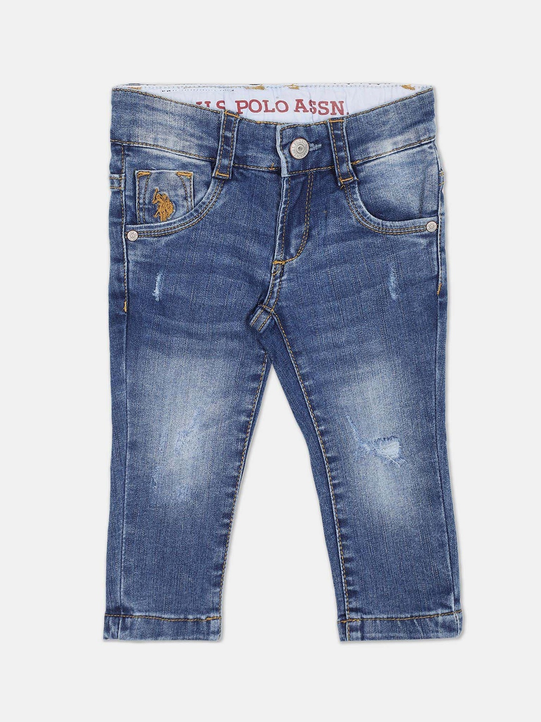 

U.S. Polo Assn. Kids Boys Blue Slim Fit Low Distress Light Fade Cotton Jeans