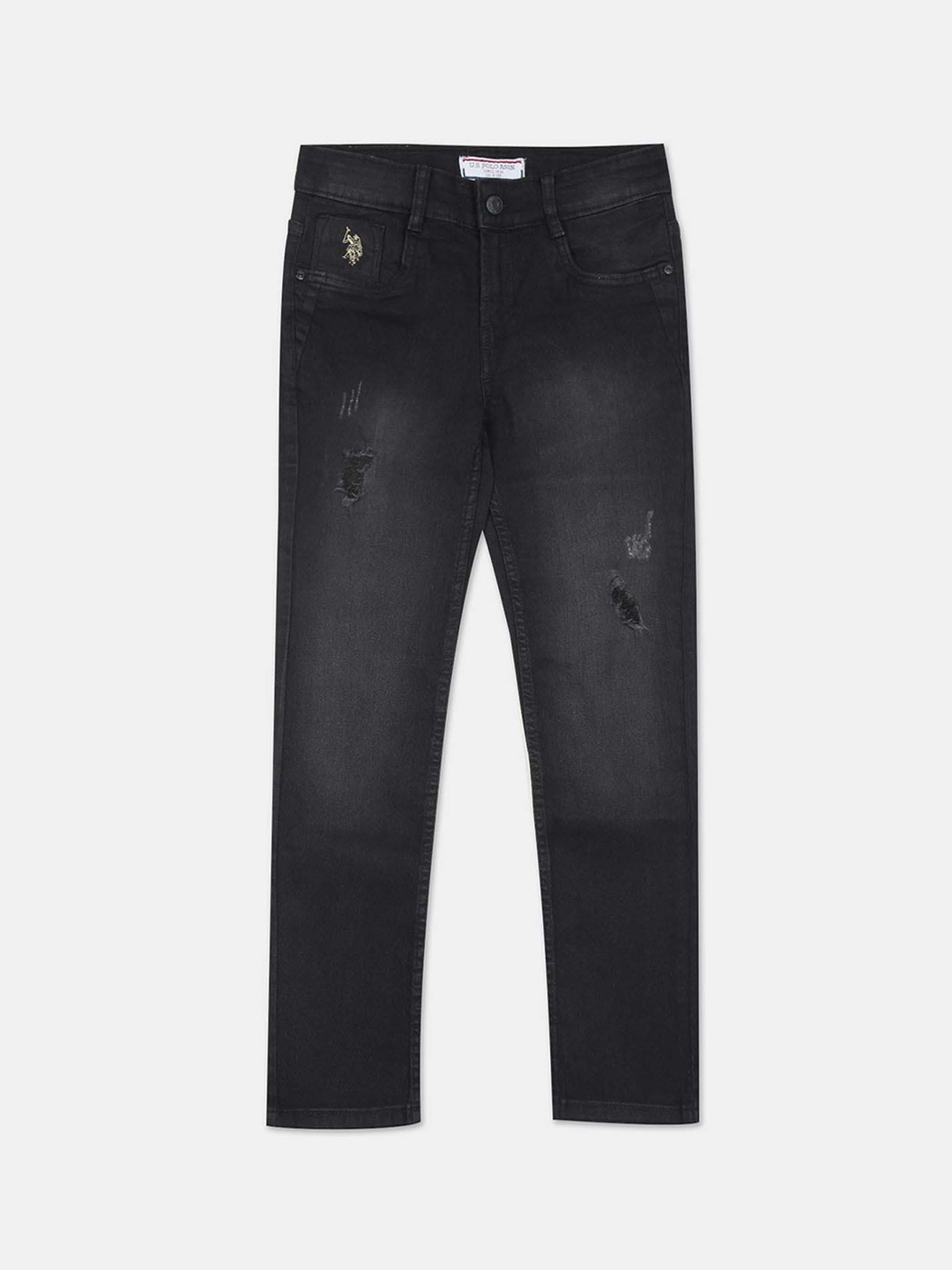 

U.S. Polo Assn. Kids Boys Slim Fit Mildly Distressed Light Fade Cotton Jeans, Black