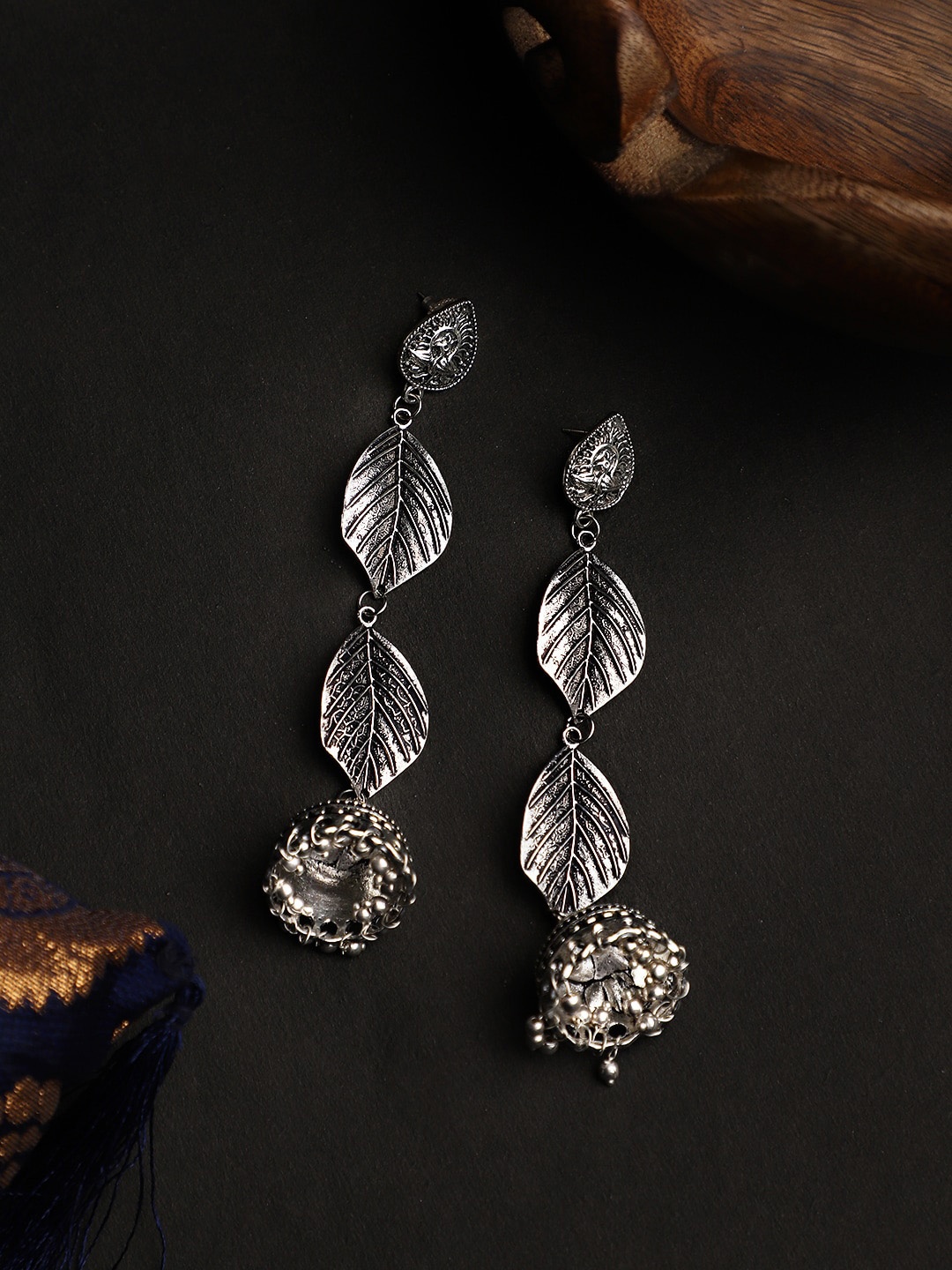 

Mali Fionna Silver-Plated Leaves shaped Jhumkas Earrings
