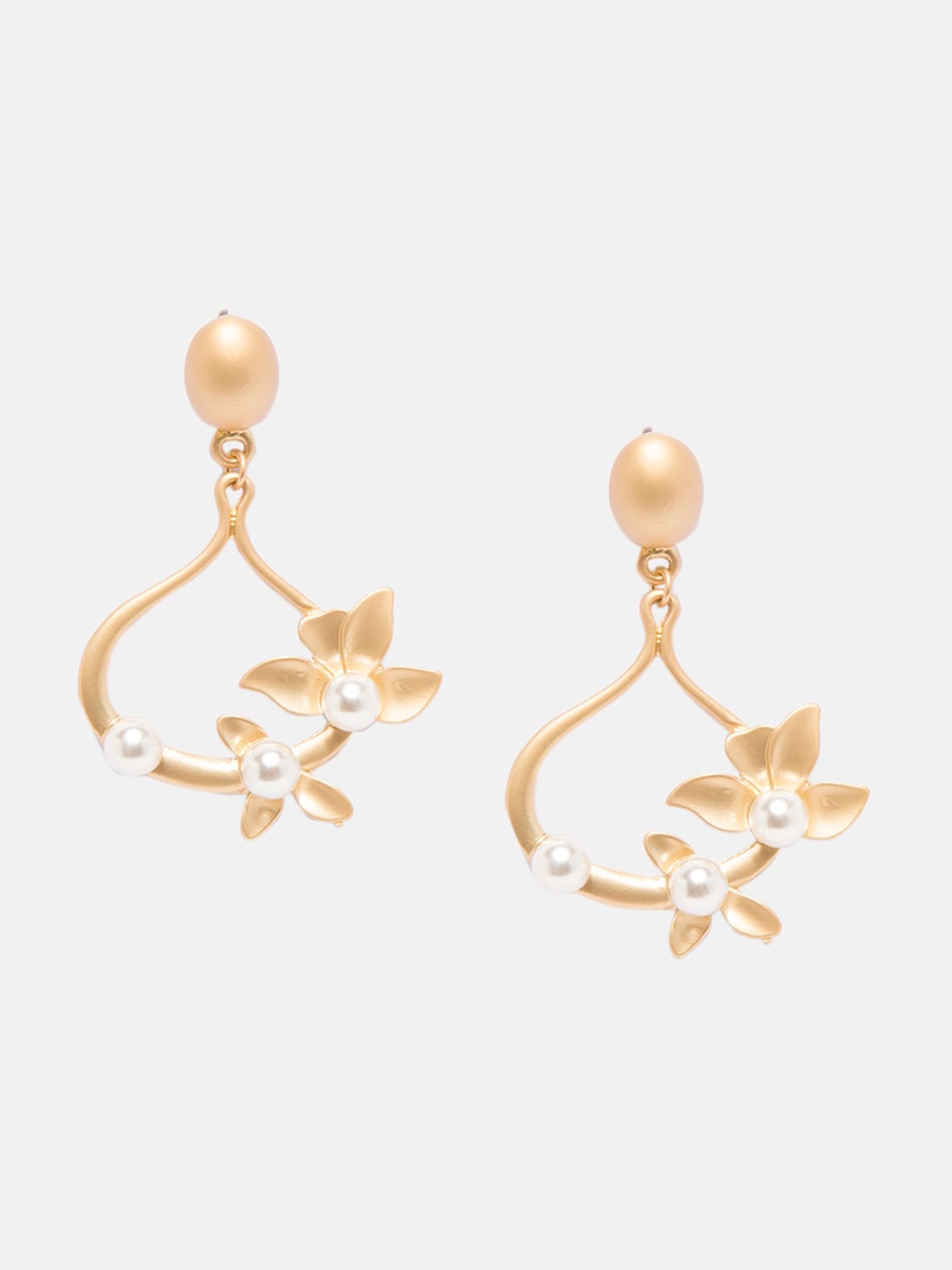 

Mali Fionna Gold-Plated Beads Studded Drop Earrings
