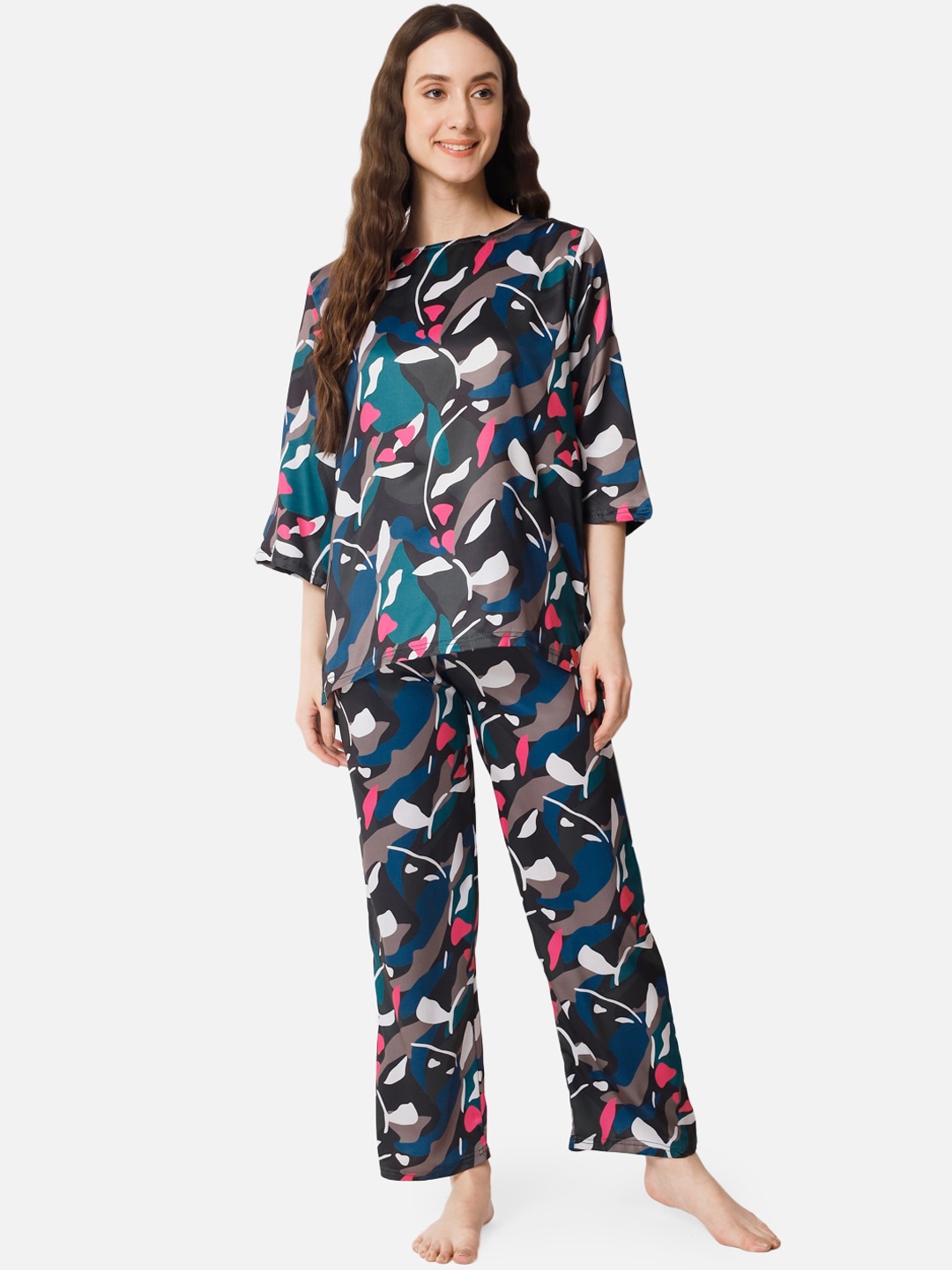 

FFLIRTYGO Abstract Printed Night Suit, Black