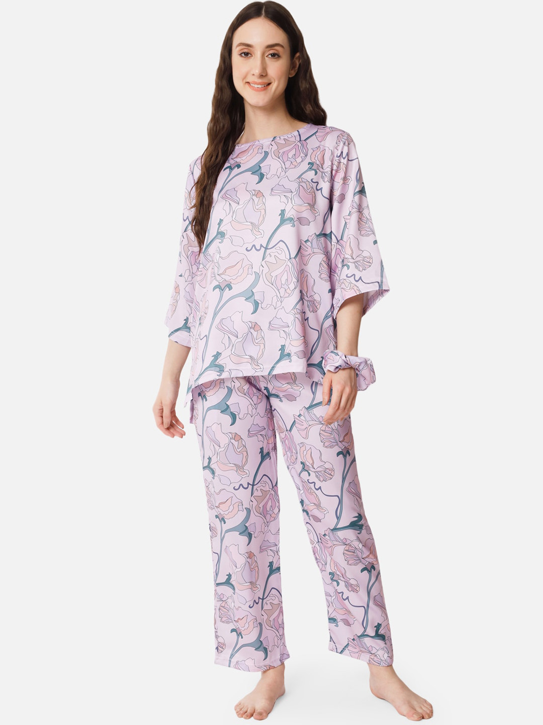 

FFLIRTYGO Floral Printed Night Suit, Pink