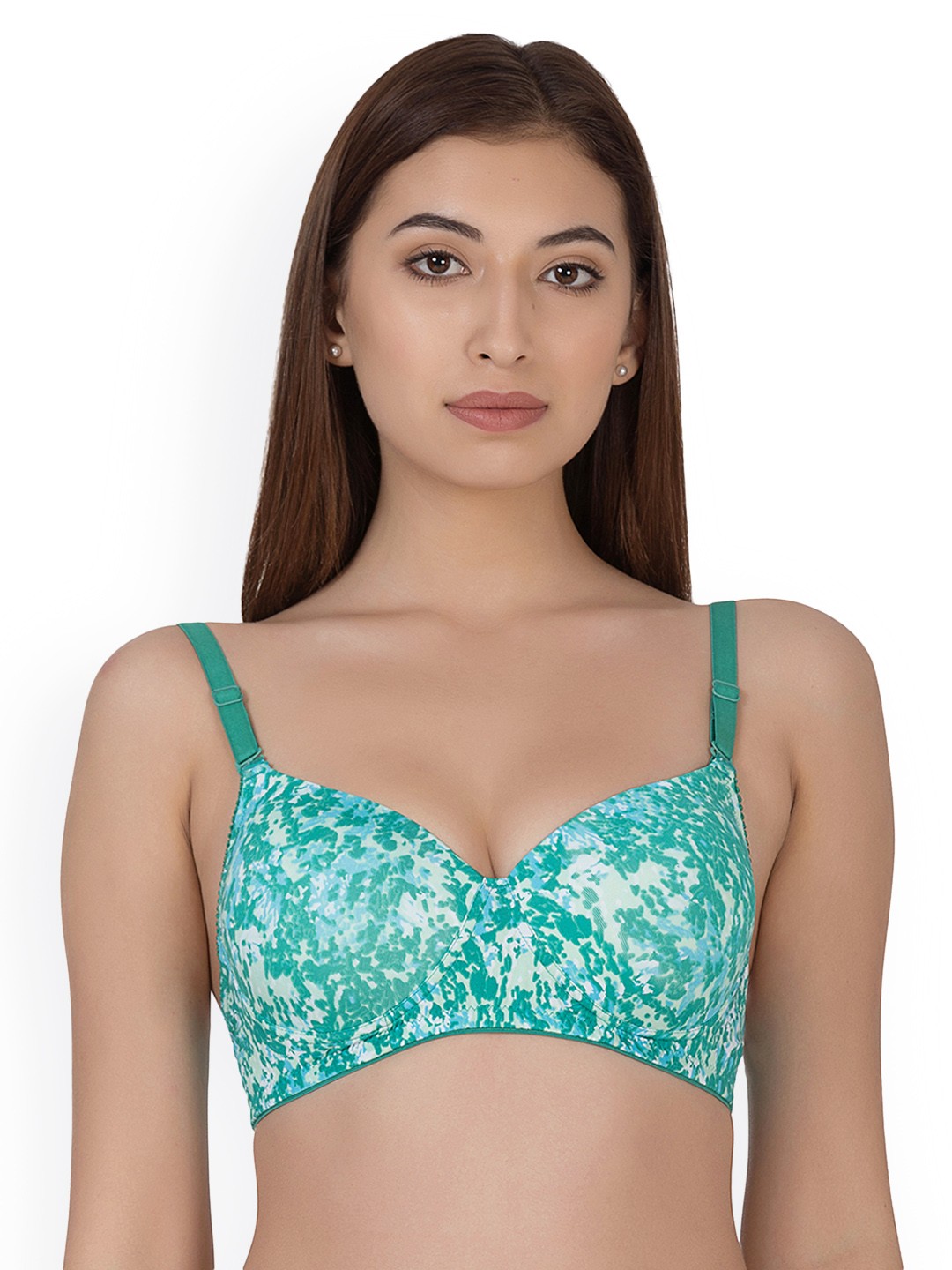 

Clovia Green Printed Non-Wired Padded T-shirt Bra BR1057P1740C