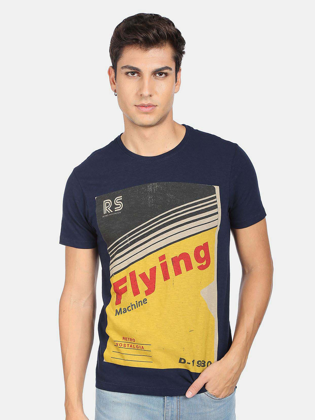 

Flying Machine Graphic Printed Cotton T-shirt, Blue