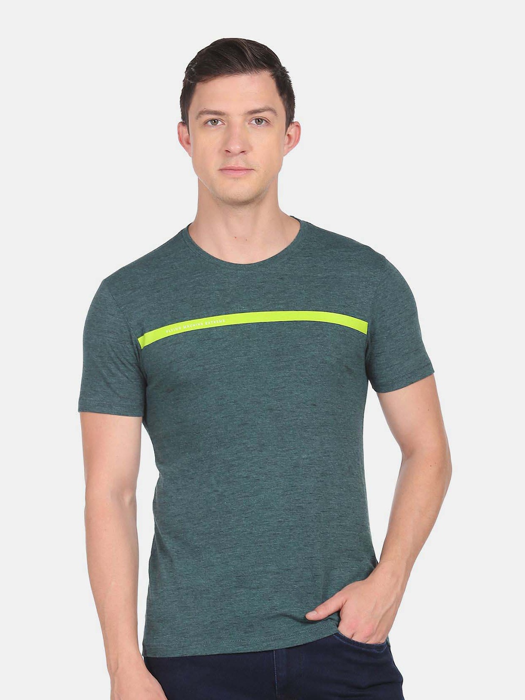 

Flying Machine Round Neck Short Sleeves T-shirt, Teal