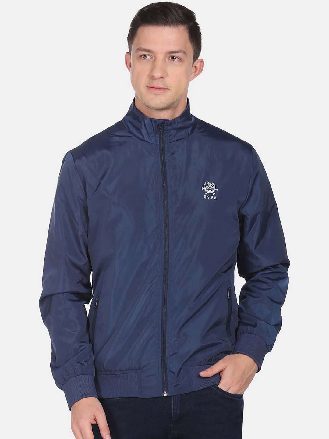 

U.S. Polo Assn. Men Stand Collar Bomber Jacket, Navy blue