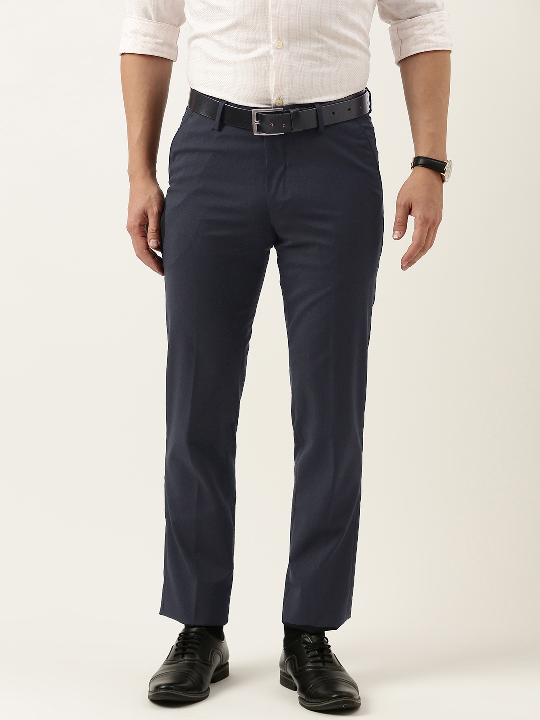 

Peter England Men Slim Fit Formal Trousers, Navy blue