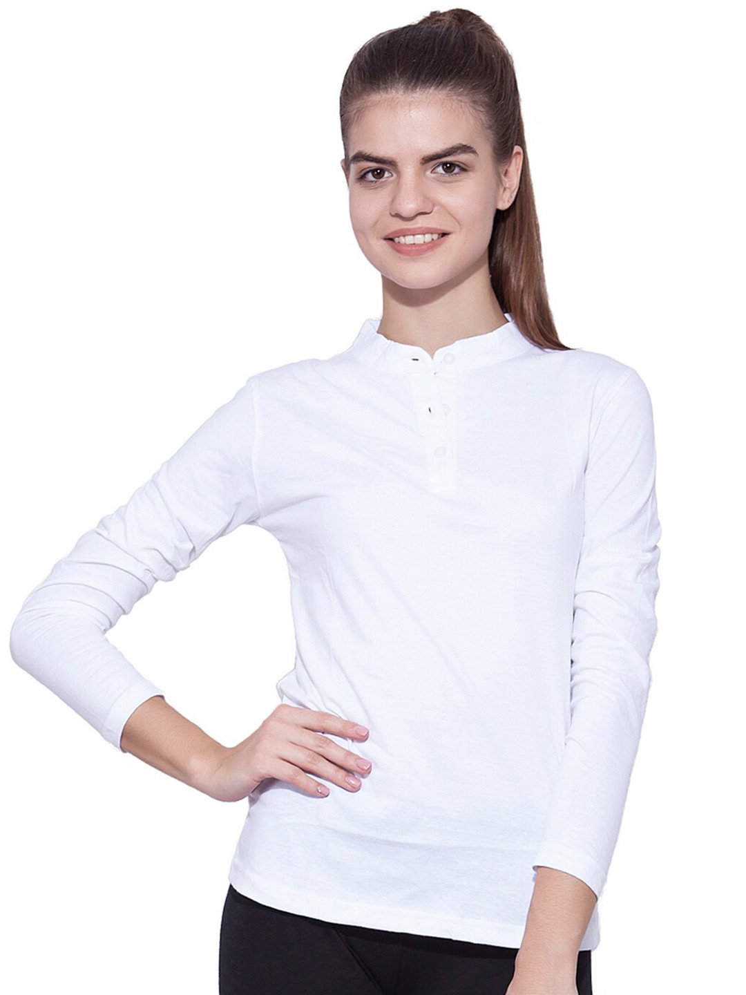 

appulse Three-Quarter Sleeves Henley Neck Cotton T-Shirt, White