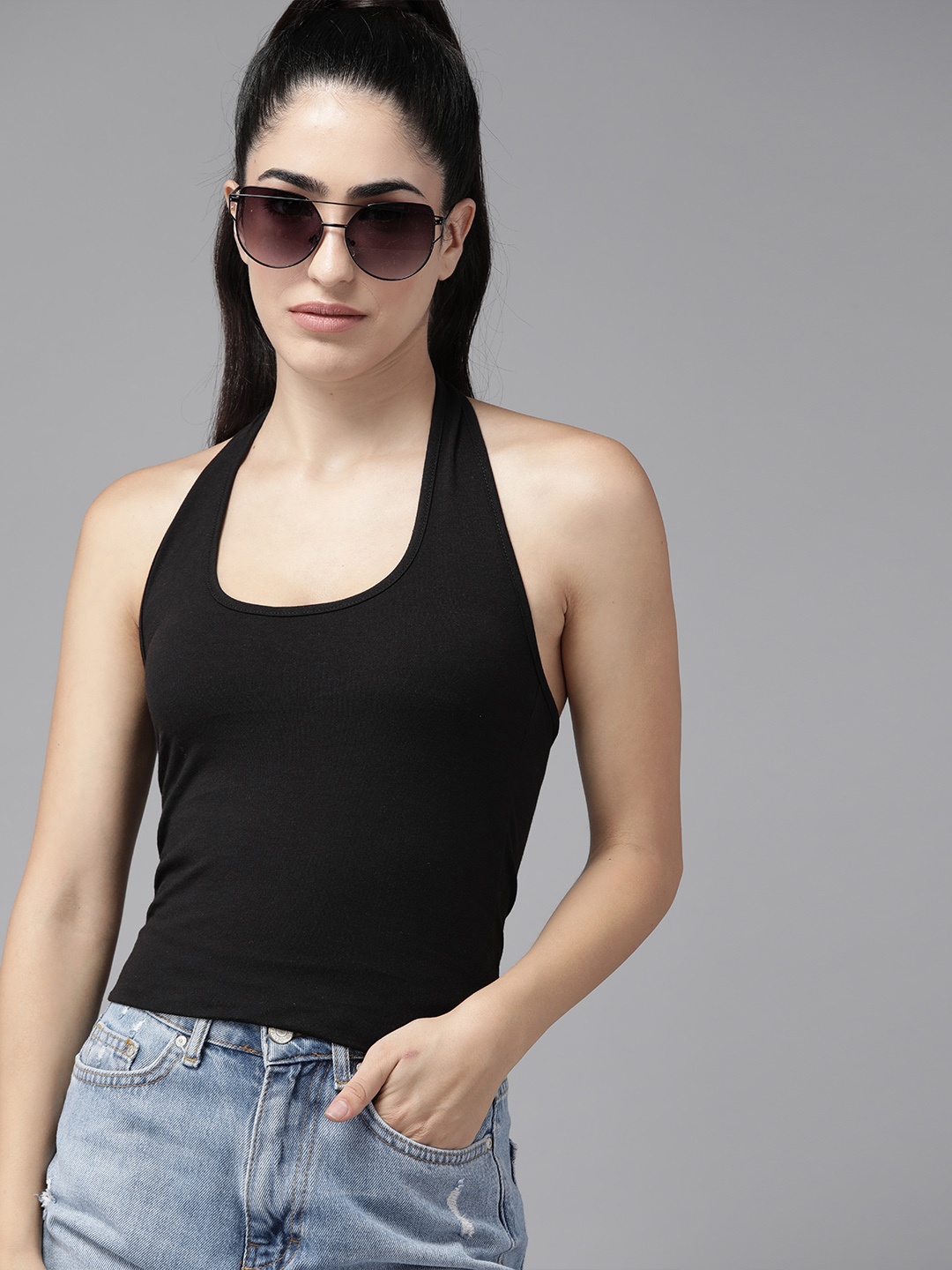 

Roadster Halter Neck Top, Black