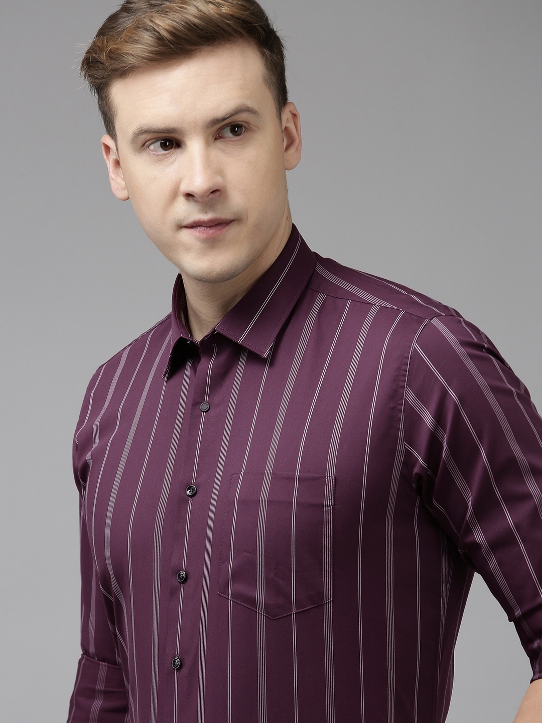 

Van Heusen Men Slim Fit Opaque Striped Formal Shirt, Purple