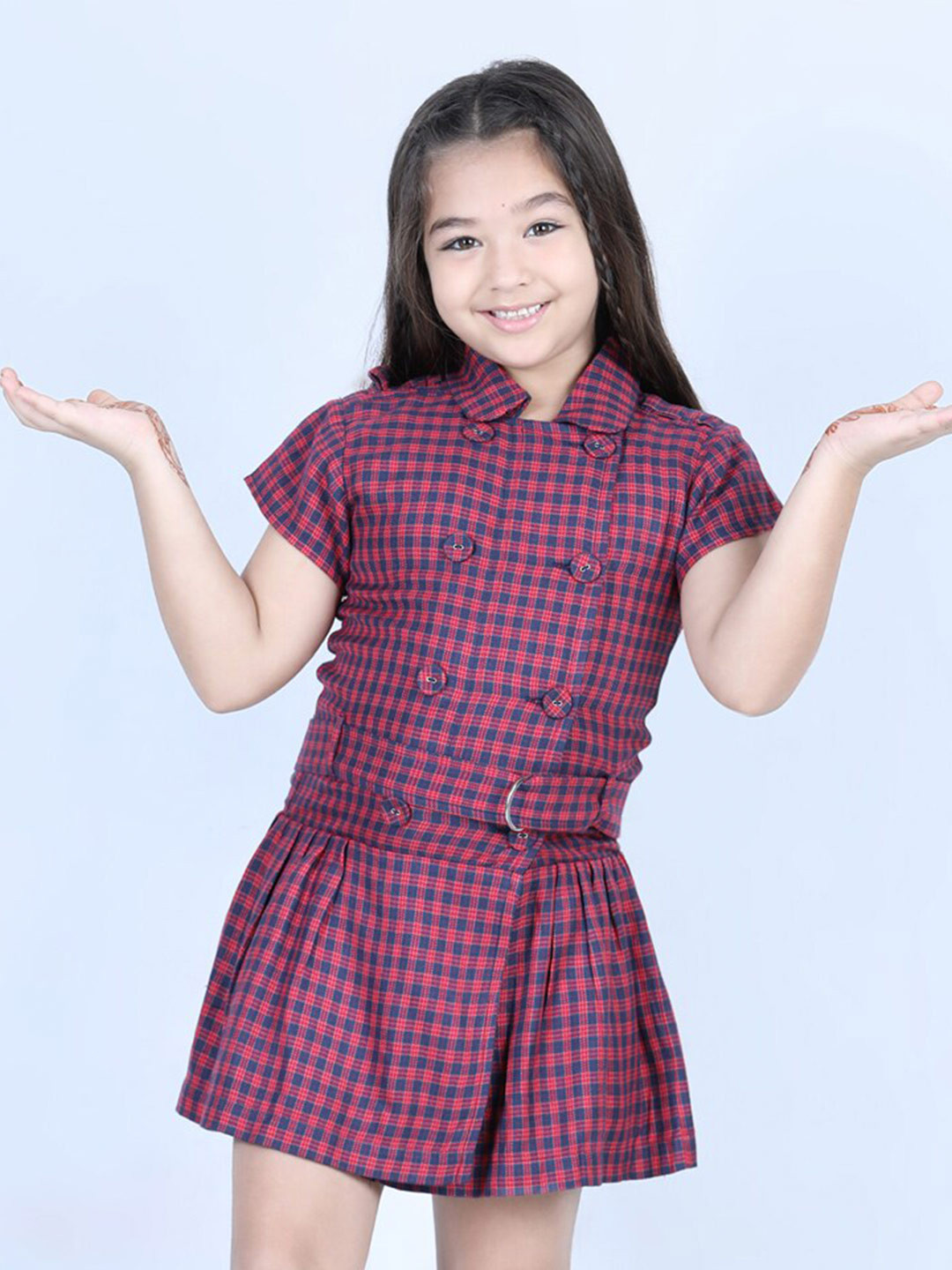 

Jade Garden Girls Checked Belted Drop-Waist Dress, Red