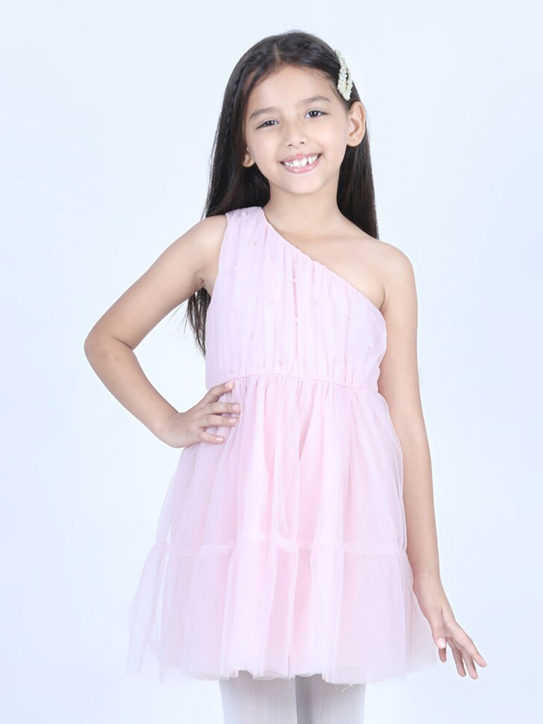 

Jade Garden Girls One Shoulder Layered Tulle Net Fit & Flare Dress, Pink