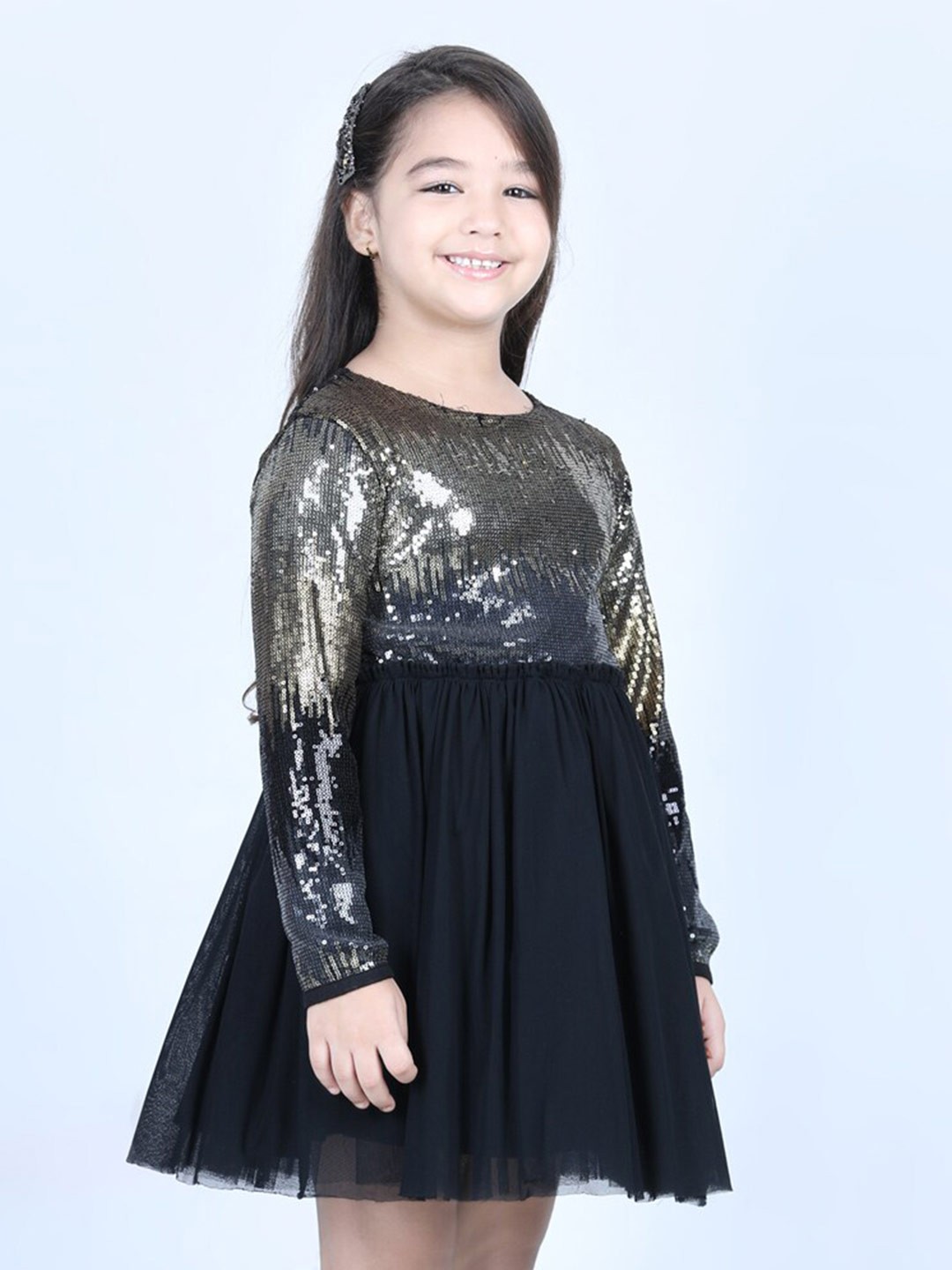 

Jade Garden Embellished Layered Net Dress, Black
