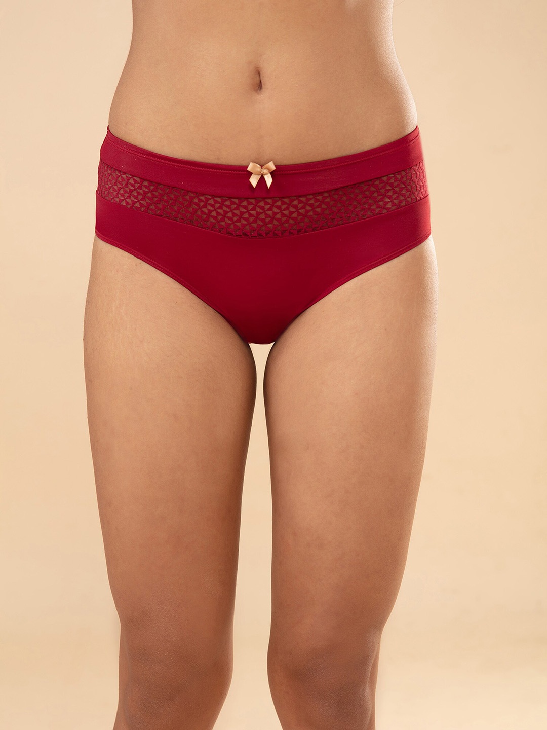 

Nykd Women Mid-Rise Seamless Cotton Hipsters Briefs, Red