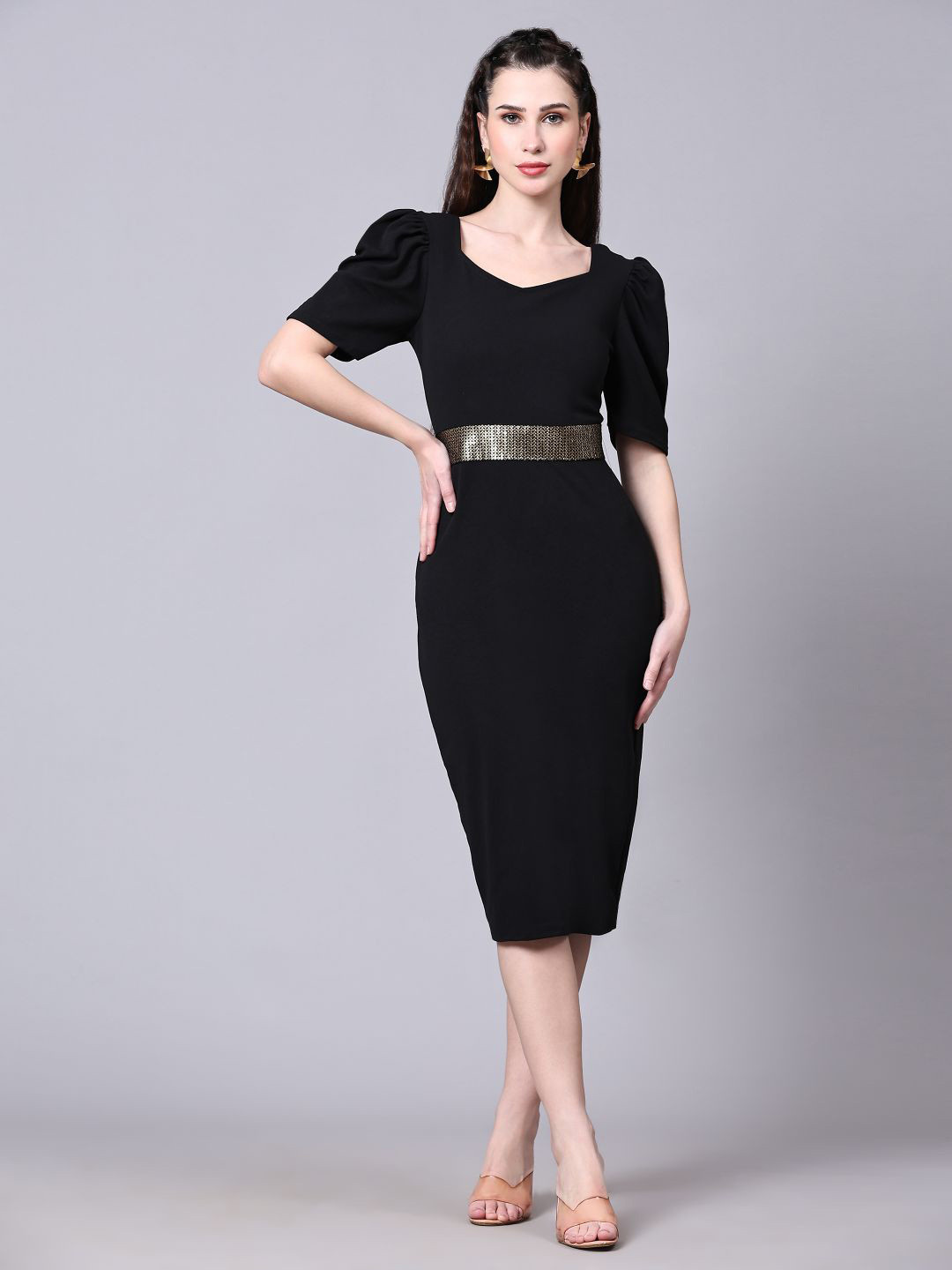

DEETYA ARTS Square Neck Cotton Sheath Dress, Black