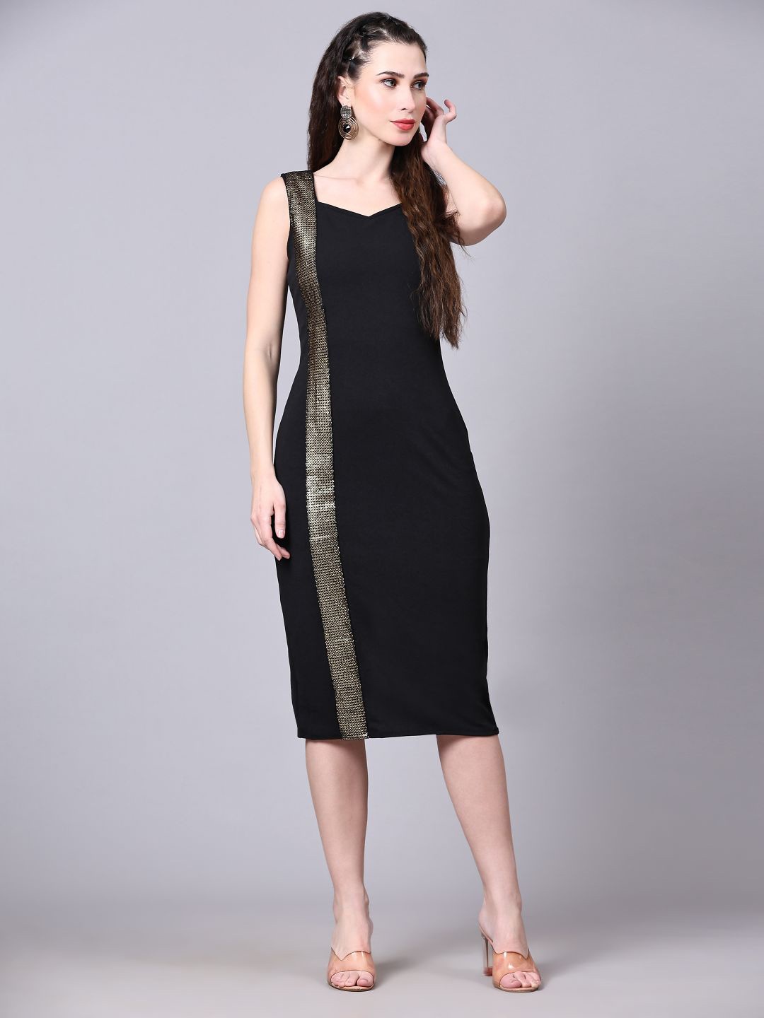 

DEETYA ARTS Square Neck Cotton Bodycon Dress, Black