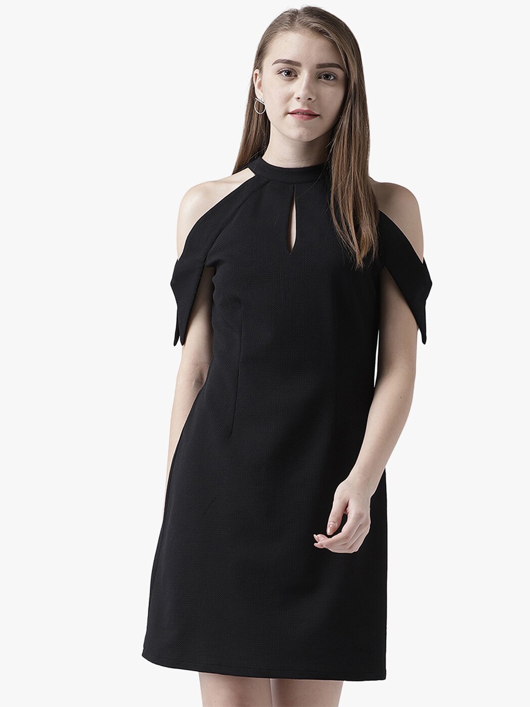 

DODO & MOA Cold-Shoulder Sleeves A-Line Dress, Black