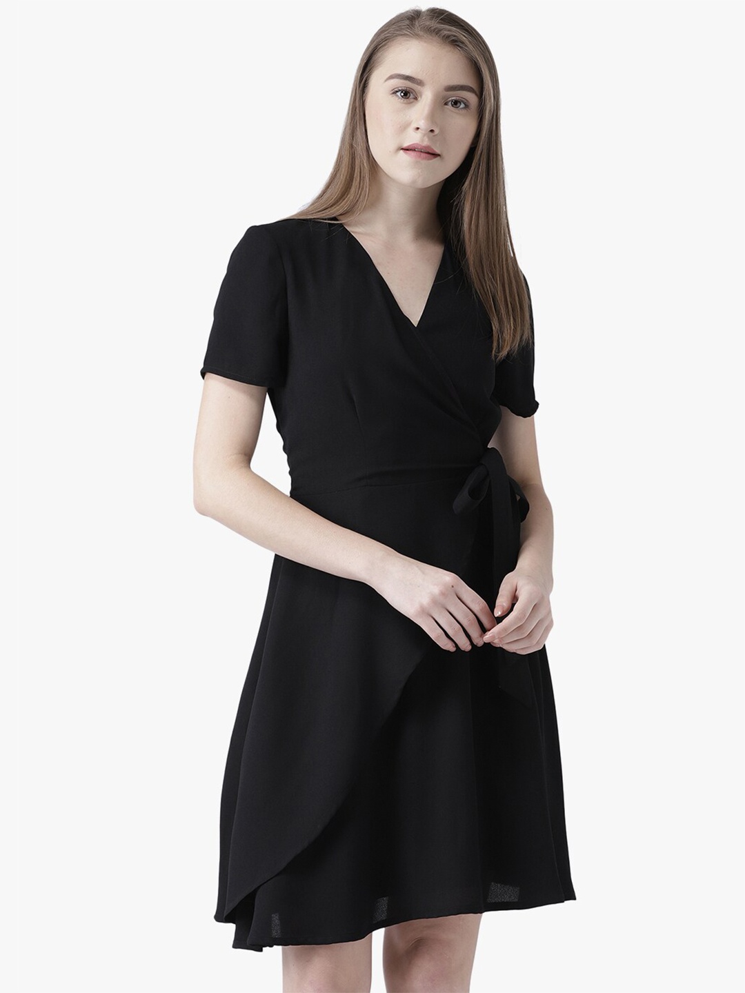 

DODO & MOA V-Neck Crepe Dress, Black