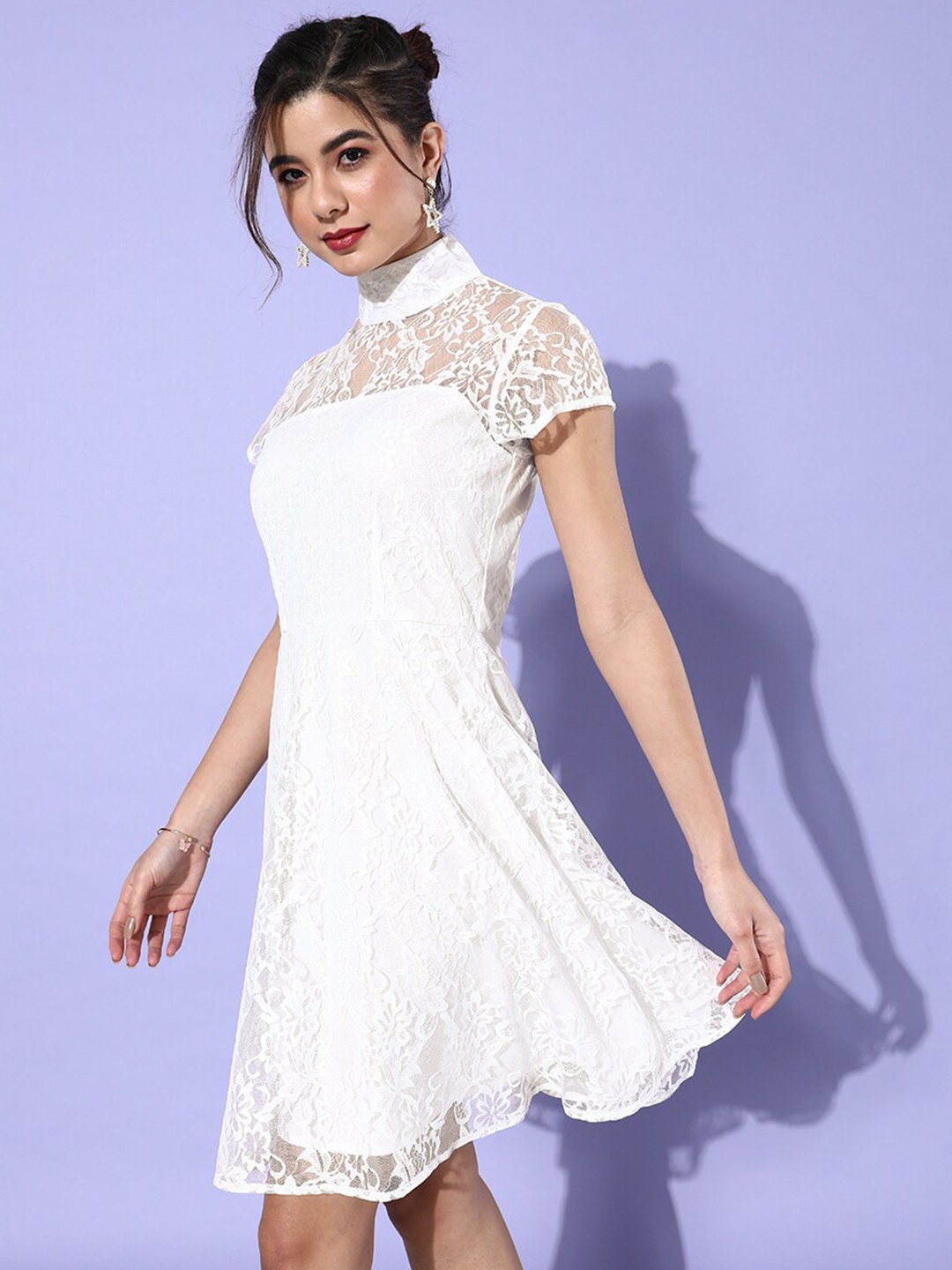 

DODO & MOA High Neck Self Design Lace Dress, White