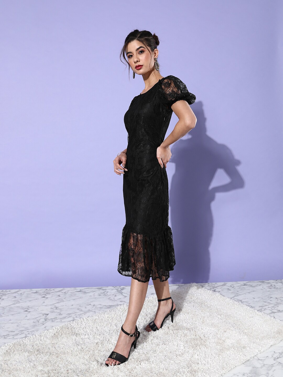 

DODO & MOA Self Design Lace Sheath Dress, Black