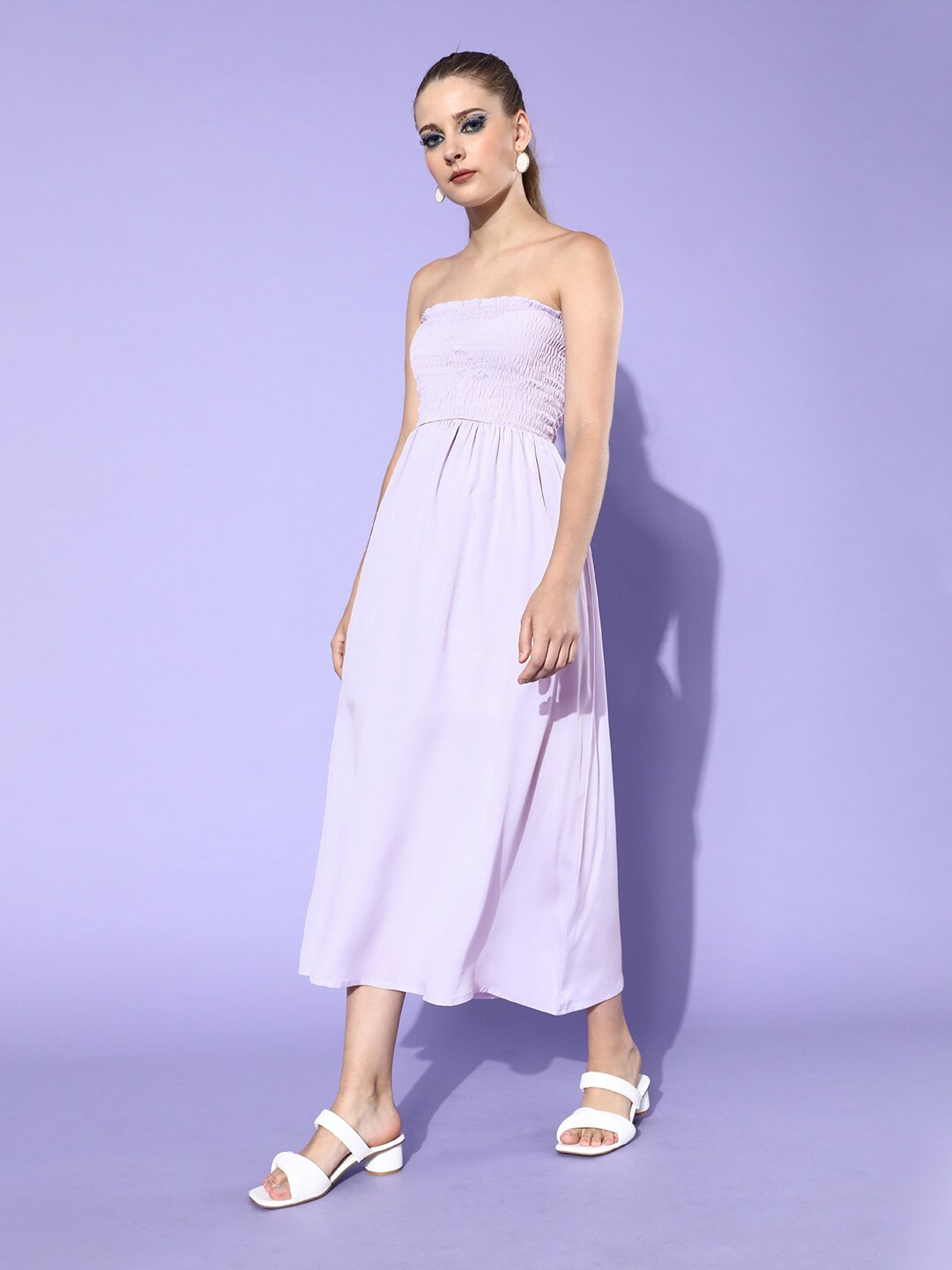 

DODO & MOA Strapless Smocked Fit & Flare Midi Dress, Lavender