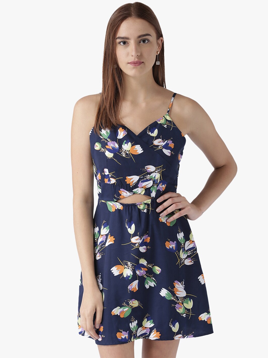 

DODO & MOA Floral Satin Mini Dress, Navy blue
