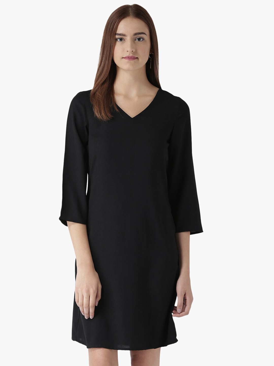 

DODO & MOA V-Neck Flared Sleeves A-Line Dress, Black