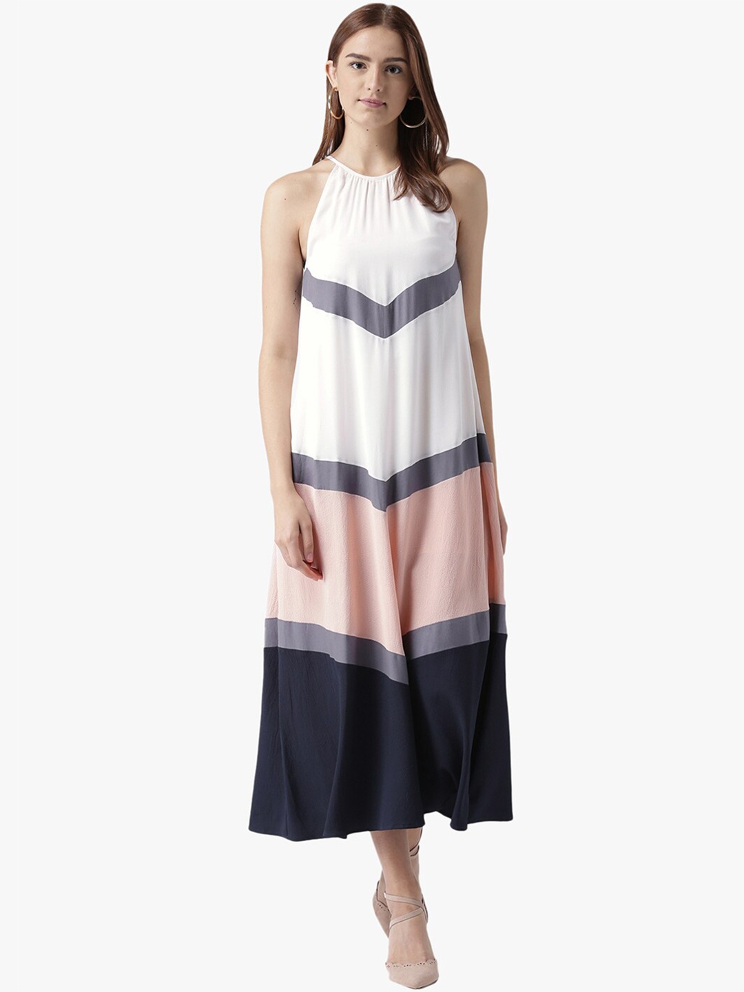 

DODO & MOA Shoulder Straps Colourblocked Maxi Dress, White