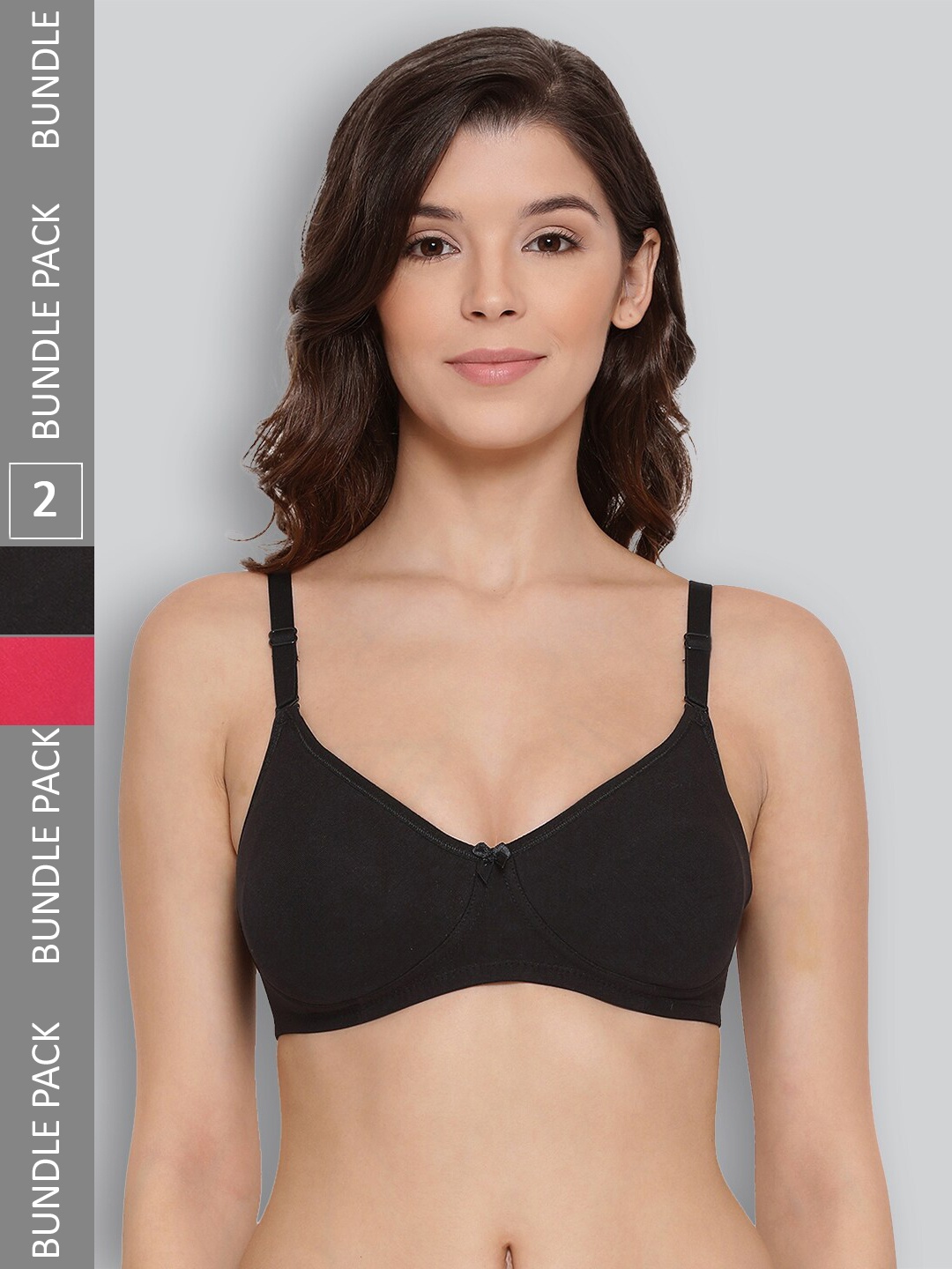 

LYRA Pack Of 2 Combed Cotton Wirefree Secret Support Bra with Detachable Strap, Black