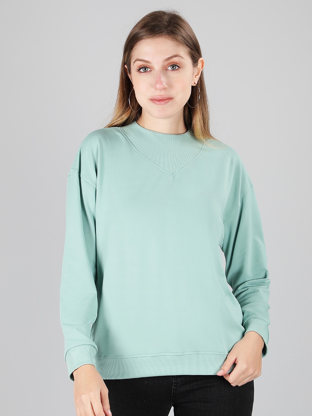 

Sonex Gold Drop-Shoulder Sleeves Round Neck Knitted Top, Sea green