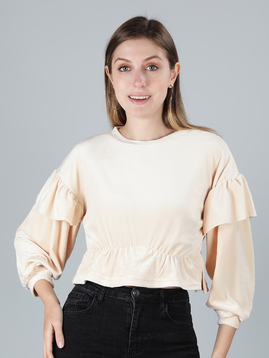 

Sonex Gold Velvet Cinched Waist Top, Cream