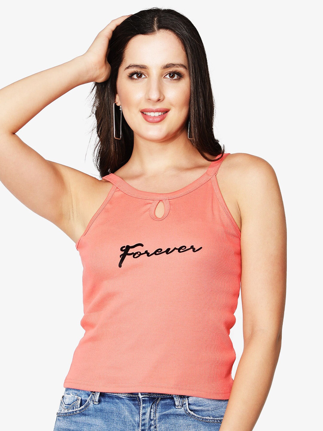 

Sonex Gold Typography Printed Top, Peach
