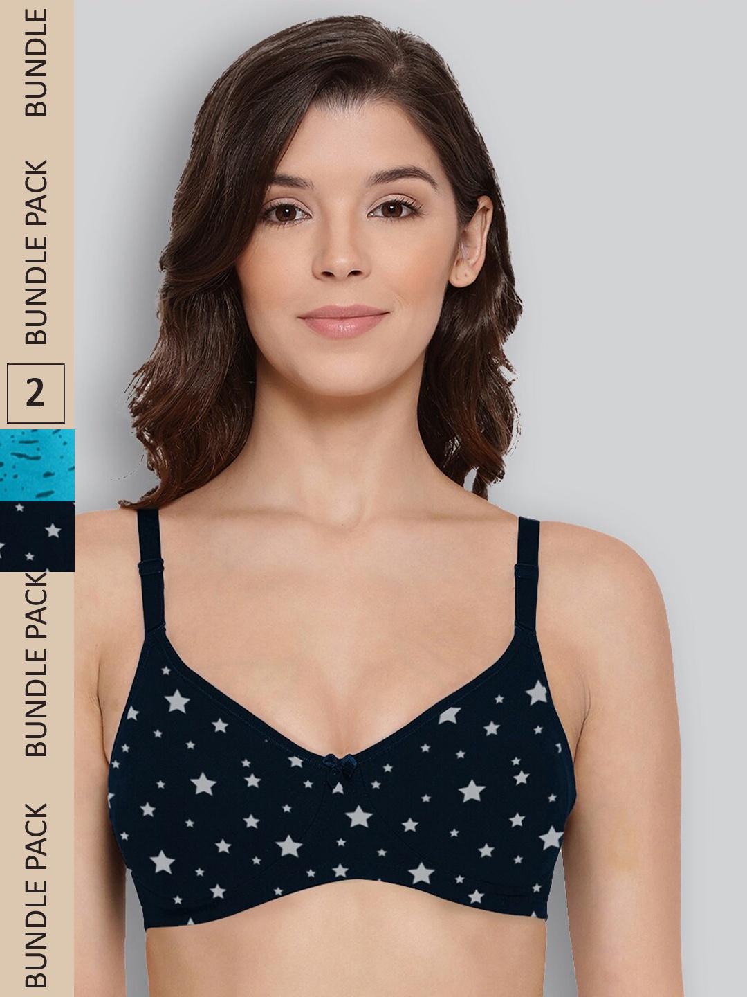 

LYRA Pack Of 2 Printed Combed Cotton Wirefree Secret Support Bra with Detachable Strap, Black