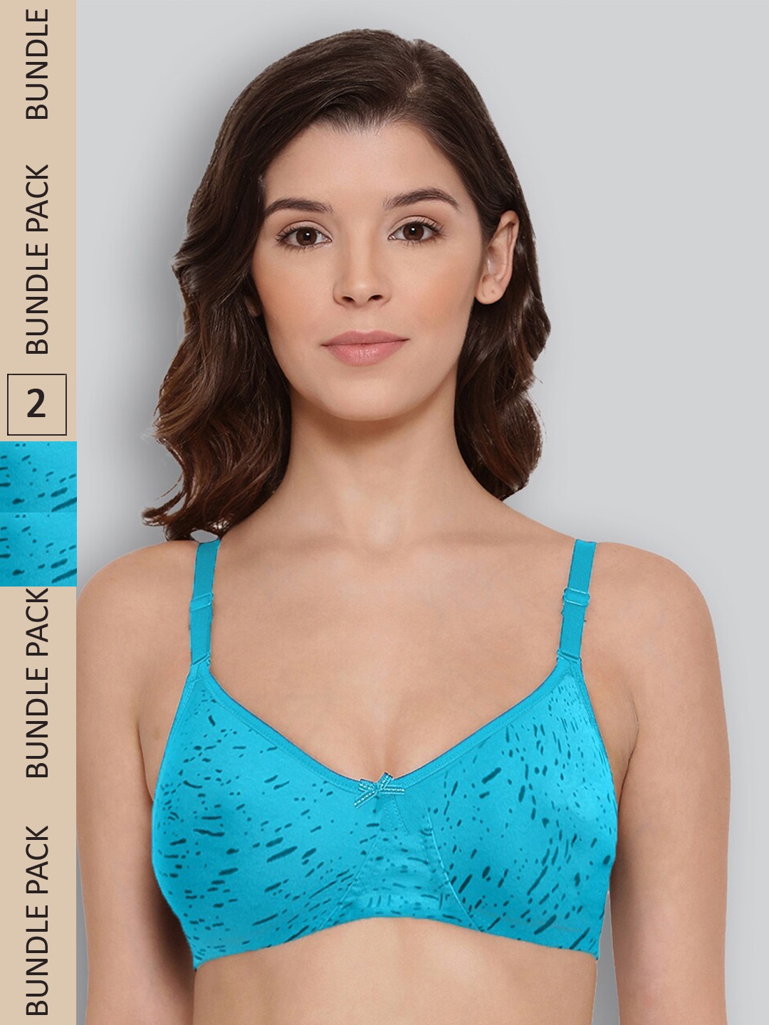 

LYRA Pack Of 2 Printed Combed Cotton Wirefree Secret Support Bra with Detachable Strap, Blue