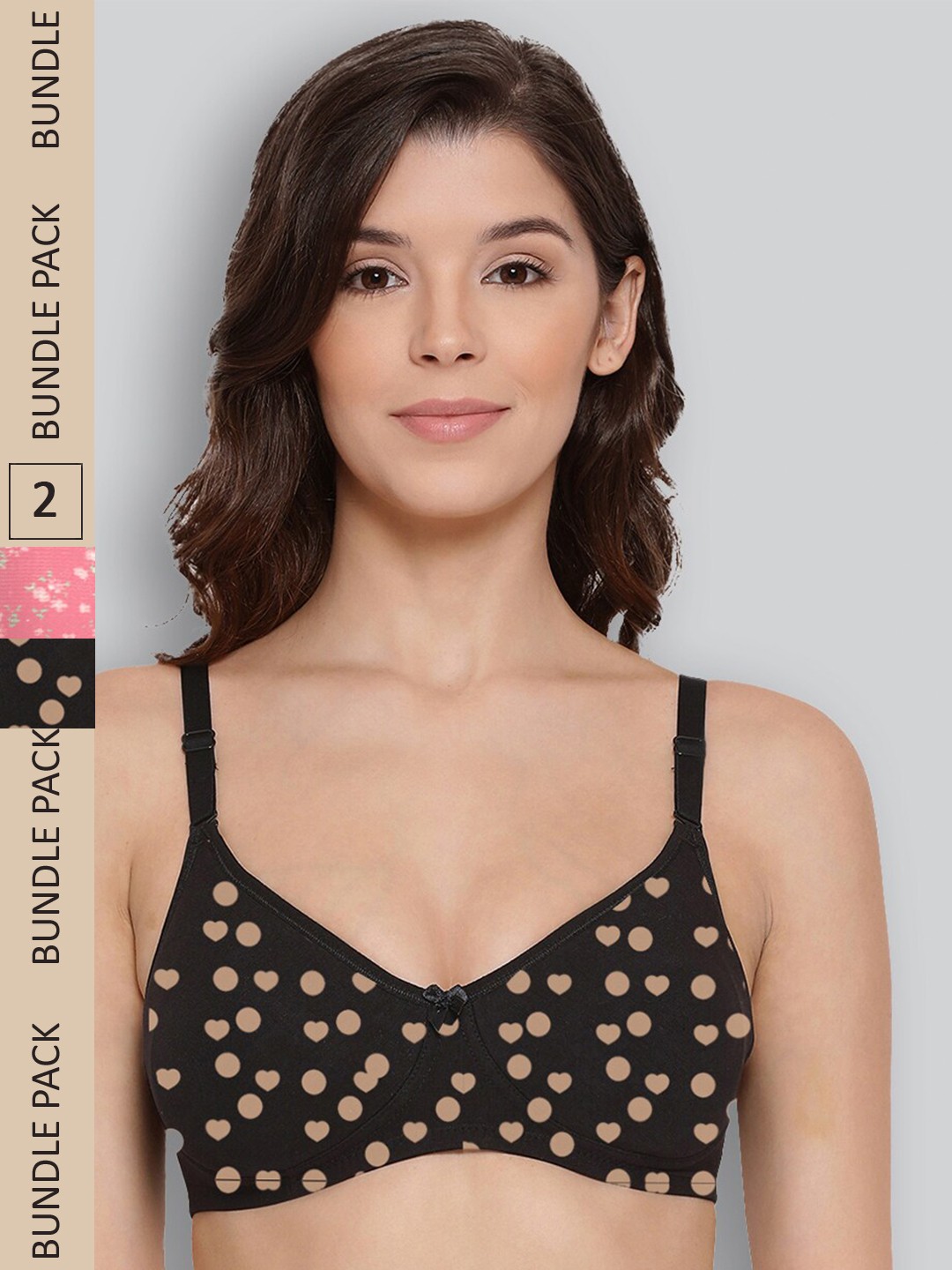 

LYRA Pack Of 2 Graphic Printed Non-Padded Full Coverage Seamless Pure Cotton T-shirt Bra, Pink