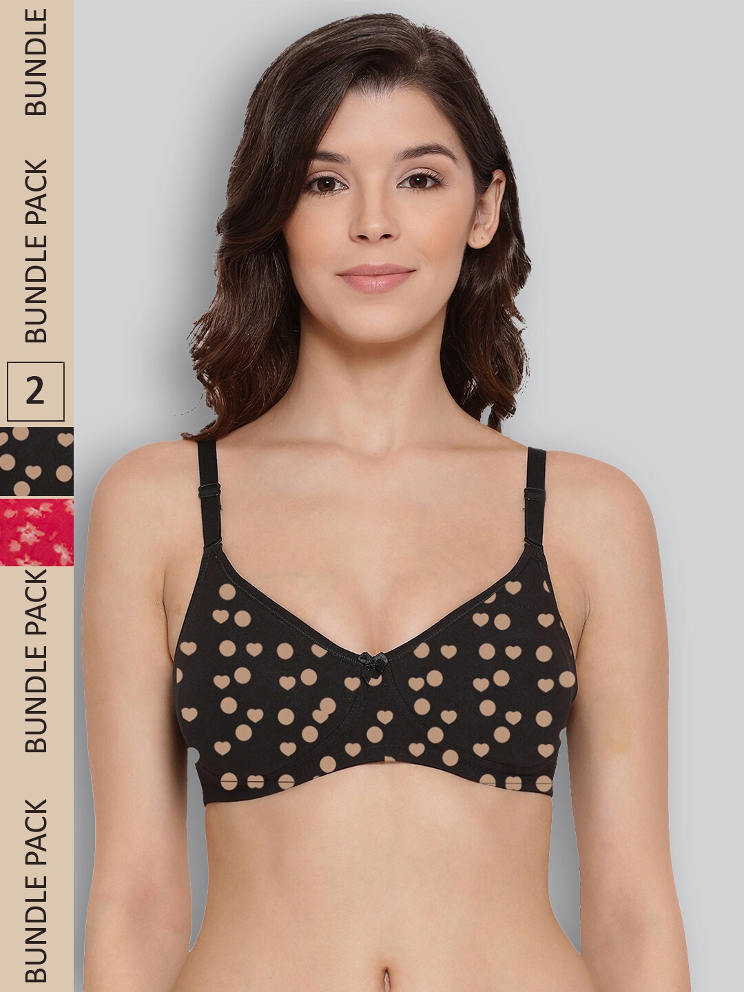 

LYRA Pack Of 2 Printed Combed Cotton Wirefree Secret Support Bra with Detachable Strap, Pink