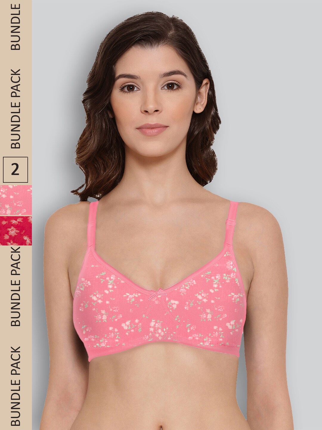 

LYRA Pack Of 2 Graphic Printed Non-Padded Full Coverage Seamless Pure Cotton T-shirt Bra, Pink