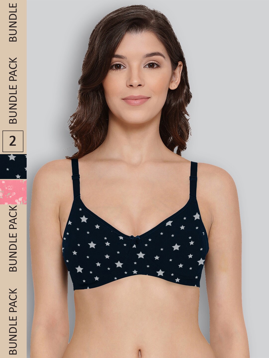 

LYRA Pack Of 2 Graphic Printed Non-Padded Full Coverage Seamless Pure Cotton T-shirt Bra, Black