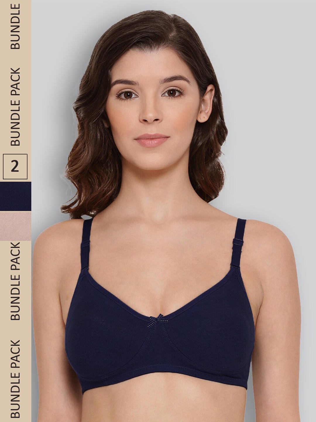 

LYRA Pack of 2 Underwired All Day Comfort Seamless Pure Cotton T-shirt Bra, Navy blue